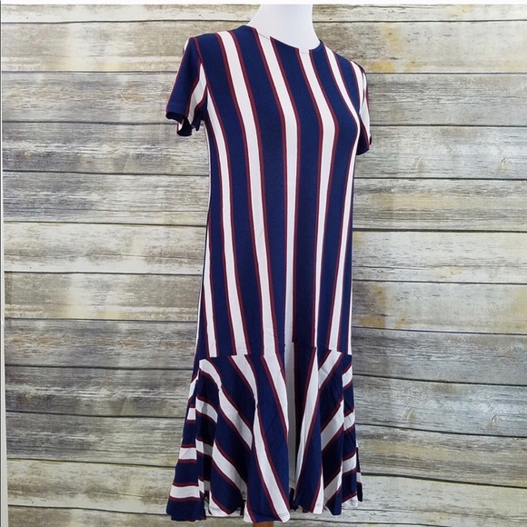 NEW ZARA STRPPED DRESS BLUE RED - Picture 4 of 5